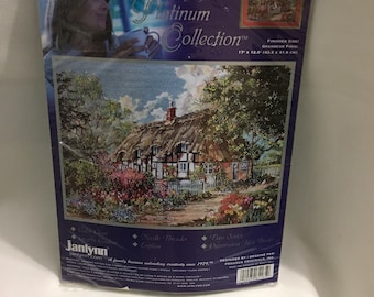 Janlynn 61-165 Platinum Collection Tulip Time Counted Cross Stitch Kit Cottage Flowers Springtime  Artwork Marty Bell Started