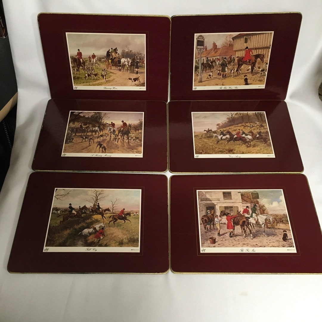 Vintage Cloverleaf Placemats Hunting Scenes English Fox Hunting Fox