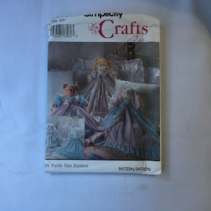 Simplicity 8210 Sewing Pattern Topsy Turvy Doll Bear Bunny Pinafore Nightdress Cap Uncut