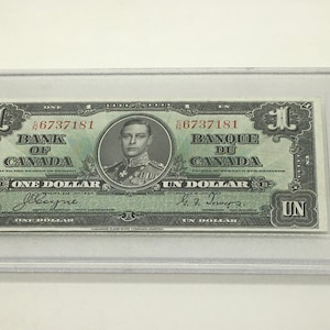 Bank Of Canada 1937  1 Dollar One Dollar King George VI Coyne - Towers In Hard Case Holder Framed 85th Birthday 1937 Birth Year