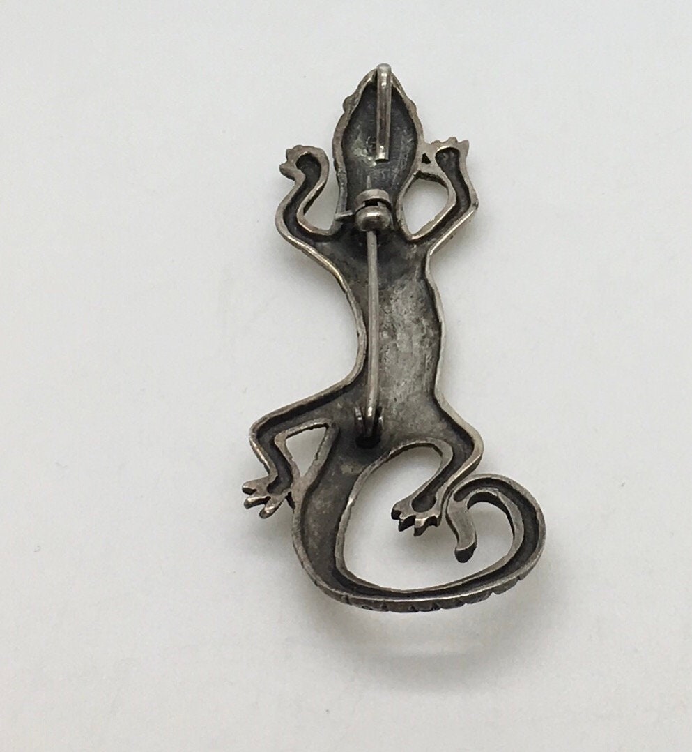 Sterling Silver Gecko Lizard Pendant Brooch Large Salamander - Etsy