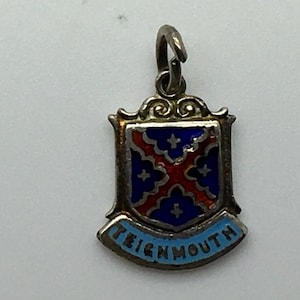 Teignmouth England Enamel Travel Shield  Sterling Silver Charm  Coat Of Arms Europe Great Britain UK Travel Souvenir