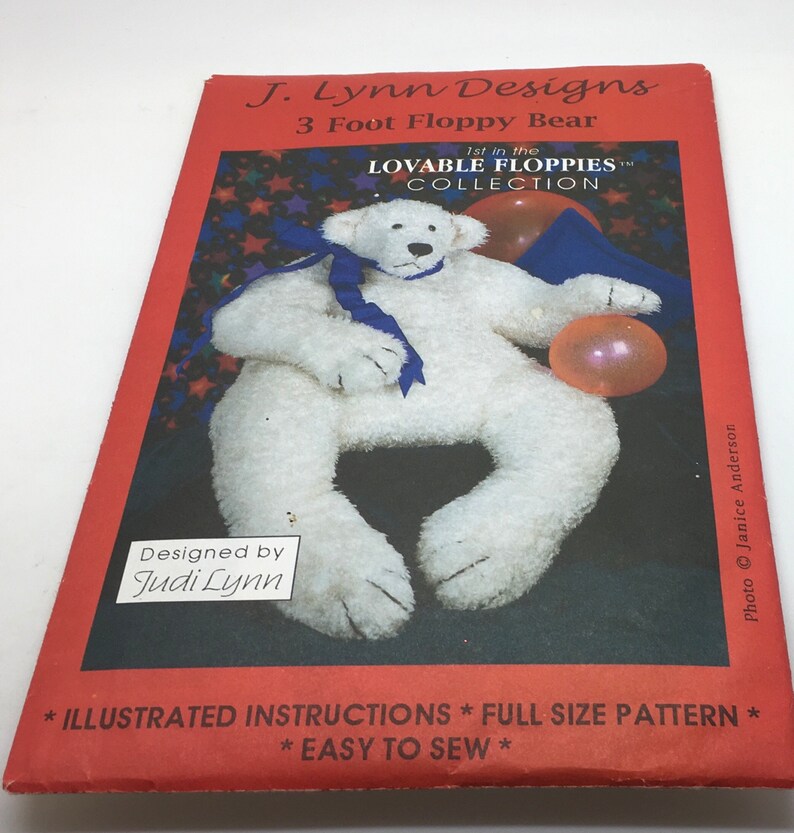 J Lynn Designs 3 Foot Floppy Bear Teddy Bear Lovable Floppies Collection Sewing Pattern 36 Inch Stuffed Animal Stuffed Toy FB28 32327