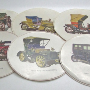 Vintage Classic Automotive Coasters Set Of 6 Mats For Table Glasses British Needle Co LtD Argosy Works England MOD MCM Mid Century Bar Ware