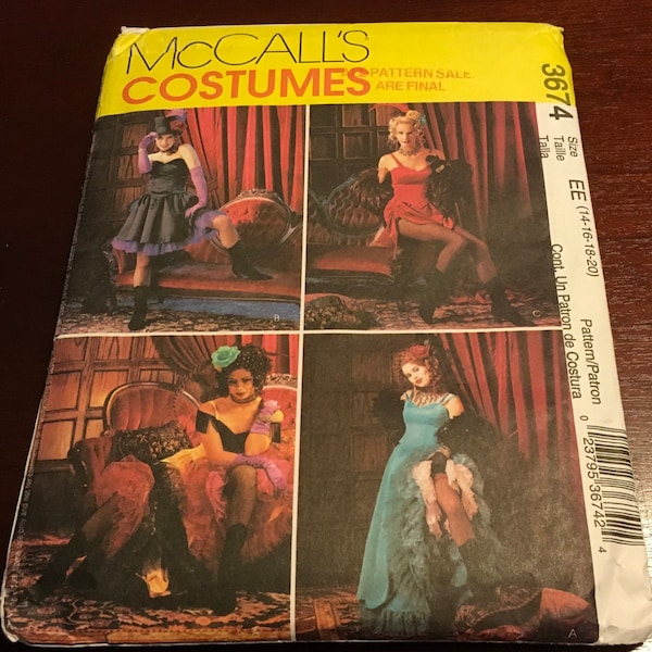 McCall's 3674 Sewing Pattern Can Can Dancers Saloon  Western Show Girl Las Vegas Moulin   Costume Party Size 6 8 10 12 14 16 18 20 You Pick