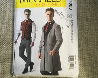 McCall’s Costumes M7003 Men’s Costumes Victorian Edwardian Steampunk Fitted Shaped Front Hemline  Vest Fitted Tapered Pants S S M L XL XXL