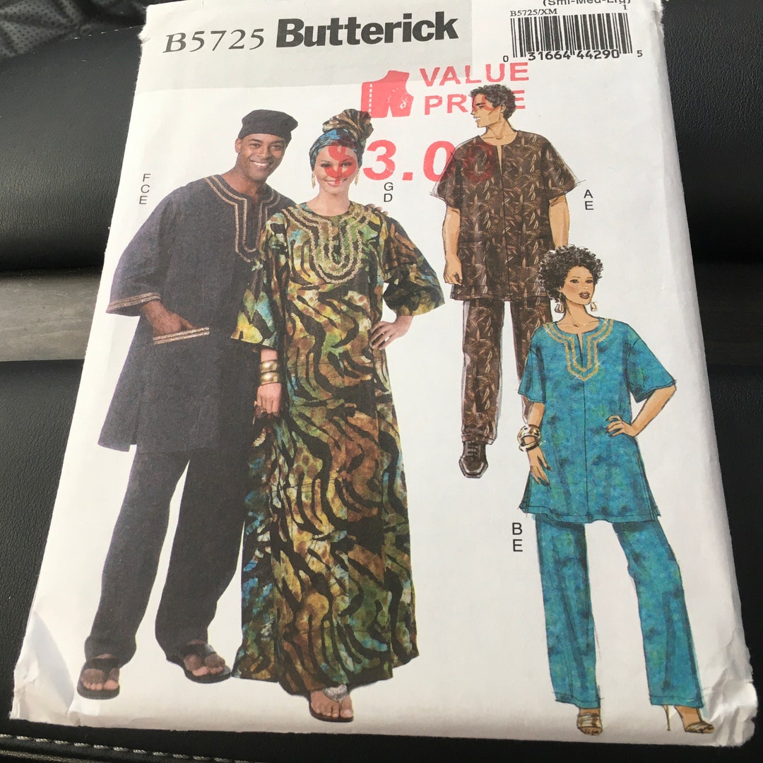 Butterick B5725 Misses Men Unisex Sewing Pattern Tunic Pants Head-wrap ...
