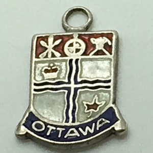 Ottawa Canada Sterling Silver Enamel Charm BMCO Travel Shield Crest Coat Of Arms Souvenir Charm For Bracelet Gift Mother’s Day Birthday