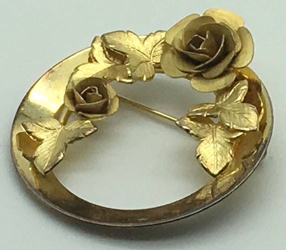 Bond Boyd Gold Vermeil Sterling Silver Floral Roses Molded Pedals Pedals Brooch Pin Leaf Flower Gift For Her Birthday Anniversary
