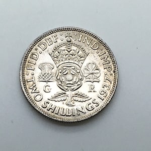 Great Britain 1937 Florin King George VI Silver Coin KM 855 Nice EF Crown Thistle