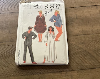 Simplicity Sewing Pattern 7184 1980s Misses Pajamas  Nightgown Panties Pattern  Womens Shirt Tail Hem Front Button Closing Size Small 10 12