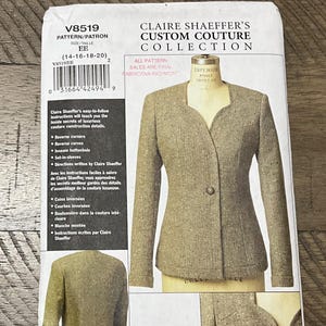 Vogue V8519 Claire Shaeffer's Custom Couture Collection Jacket Lined Semi Fitted Interface Back Princess Seams Size 14 16 18 20