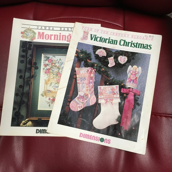 Dimensions Cross Stitch Pattern Leaflet Turn Of The Century Victorian Christmas Stocking  Morning Song Bird Cage Roses Romantic Your Pick