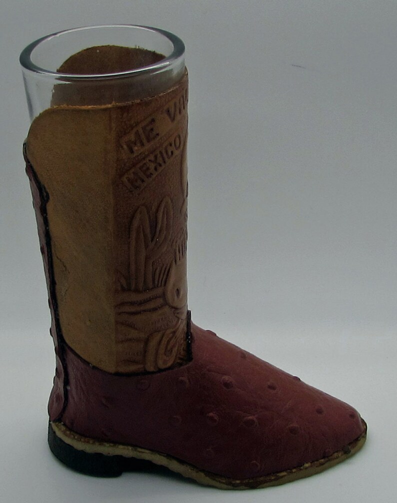 Vintage Tooled Leather Cowboy Boot Shot Glass Me Vale Madre Etsy