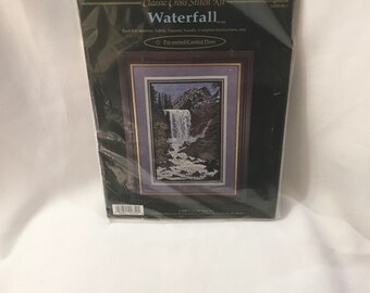 Cross My Heart CSBK-84-1 Waterfall Stream Mountains Landscape Counted Cross Stitch Kit Complete Opened