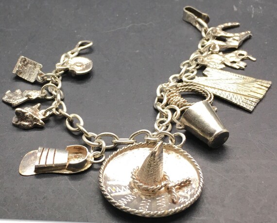 Sterling Silver Charm Bracelet Mexican Theme Weste