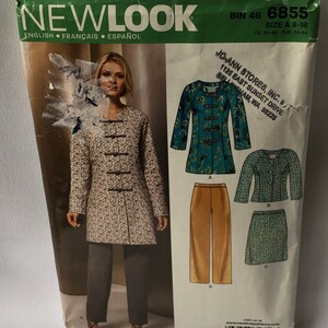 New Look Sewing Pattern 6855 Misses Jacket Coat  Button Frog Closure Asian Style  Skirt  Slacks  Size 8 - 18 Plus Size