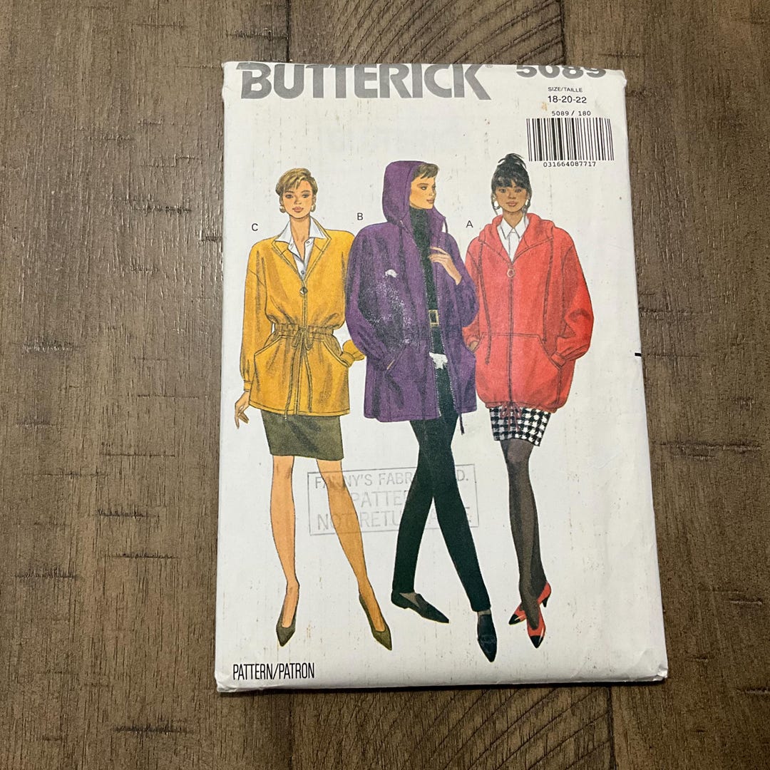 Butterick 5089 Sewing Pattern Misses Jacket Anorak Very Loose Fitting ...