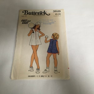 Butterick 3649 Girl’s Tennis Dress And Bloomers Semi Fitted A-Line  Tennis Dress Round V-Neckline Front Zipper Loose Fitting Bloomer Size 8