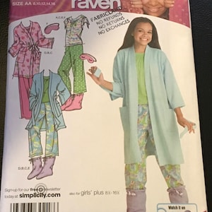 Simplicity Sewing Pattern 3988 That's So Raven Girls Pants Robe Booties Eye Madk Knit Top Pj's Plus Size 8  10 12 14 16 New Uncut