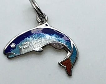 BMCo Sterling Silver Charm Enamel Fish Salmon Angler Fisherman Fisherwoman Fisher’s Wife Gift Travel Memorabilia Charm For Bracelet