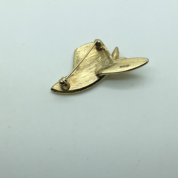 Monet Hat Flower  Brooch Pin  Gold Tone  Amber To… - image 2