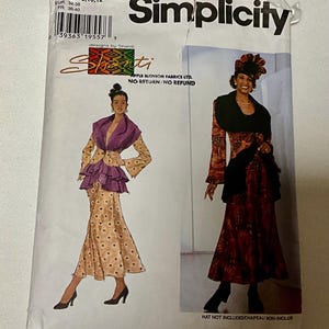 May include: Simplicity sewing pattern featuring two women modeling outfits. The pattern includes designs by Shanti. The package has the size information: K 8, 10, 12. The text "NO RETURN/NO REFUND" is also visible.