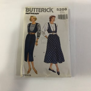 Butterick  5208 Sewing Pattern Misses Jumper & Top Below Mid Calf Lower Calf Loose Fitting Blouson Bodice Elastic Waist Size 12 14 16