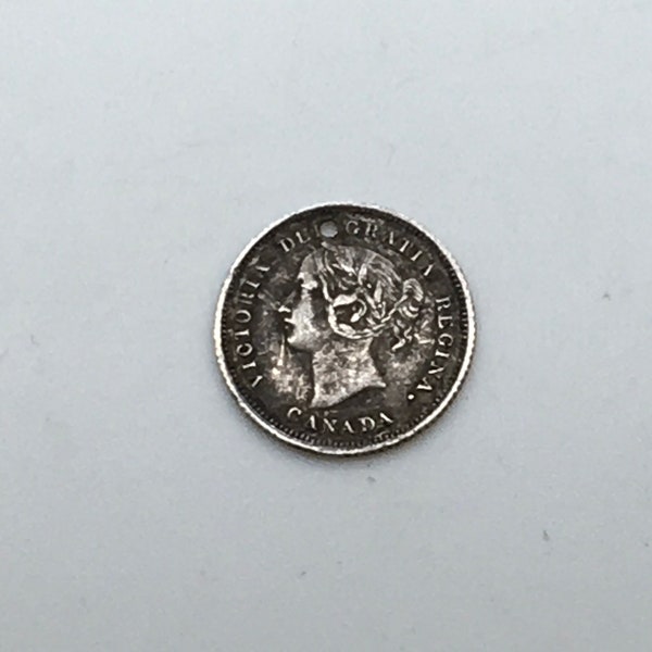 Canada 5 Cents Silver 1874 Queen Victoria Sterling Silver Charm Holed Pierced  Charm  Scrap Book DIY Jewellery