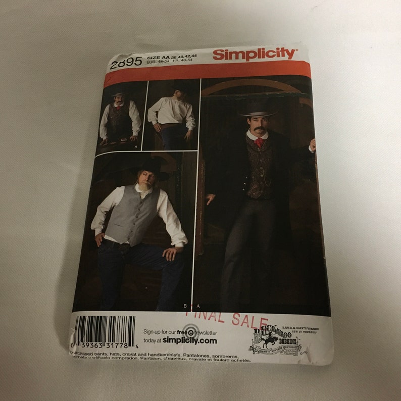 Strathmore Pattern 2695 Simplicity 2895 Sewing Pattern Men’s Frock Coat Shirt West Buckaroo ...
