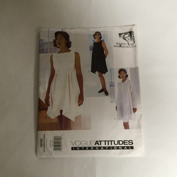 Vogue Attitudes International Betty Jackson Dress Slightly Flared Back Godets Shaped Hem  Asymmetrical Hem Size 1606 Size 6 8 10