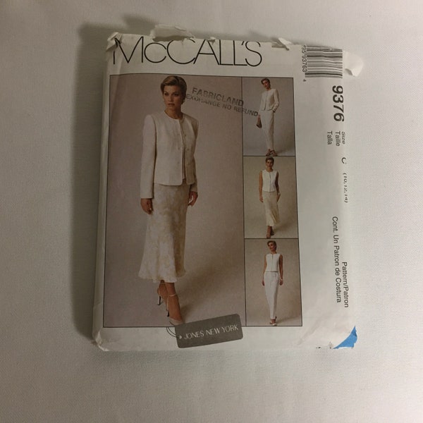 McCall’s 9376 Sewing Pattern Misses Lined Jacket Lined Vest Pants Bias Skirt Two Piece Sleeves Jewel Neckline Princess Seams Size 10 12 14