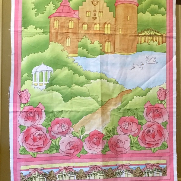 Avlyn Fabric The Goose Girl Panel Wallhanging Pink Rose Garden Castle Story Book Fairy Tale Girly Bedroom Decor Nursery Cutter Quilting