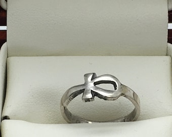 Egyptian Sterling Silver Ankh Ring Side Ways   Key Of Life   Ring Band Open Work  Ring  Revival Various Sizes