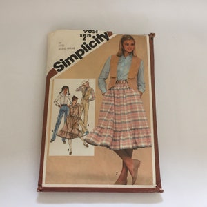 Simplicity 9851 Sewing Pattern Misses Skirt Leg -Pants Shirt Lined Vest Western Rodeo Cowgirl Wear Gathered Skirt Snap Button Front Size 14