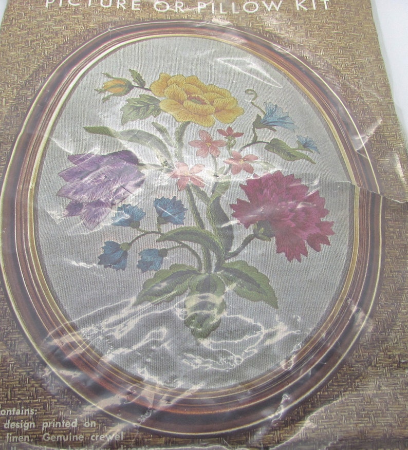 Elsa Williams KC730 Vintage Elegant Spring Floral Flower Crewel Embroidery Kit KC 730 Picture Pillow Kit