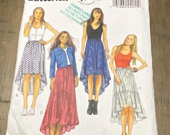 Butterick B5052 5052 Sewing Pattern Skirt Loose Fitting Lined Skirt  Waterfall Skirt Asymmetrical Hemline High Low Hem  Size L XL XXL