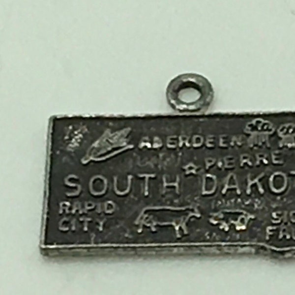 South Dakota  State Map Charm  Sioux Falls Aberdeen Rapid City Aberdeen Sterling Silver Charm Bracelet Charm Souvenir Travel Memorabilia
