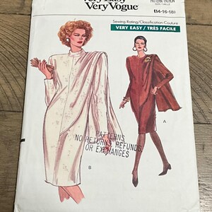 May include: A vintage Very Easy Very Vogue sewing pattern. The cover features illustrations of two elegant dresses. The pattern number is 7635, and the size is (14-16-18). The text on the cover reads "Very Easy / Très Facile".