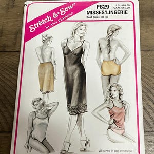 Stretch & Sew Ann Person Symönster F829 Underkläder Heltrasittande Halvtrasittande Linne Teddy Tryckknapp Gren Byst Storlekar 30-46
