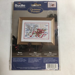 Bucilla Counted Cross Stitch Kit 84885 Christmas Promises Peace In The Land Dove Ribbon 6.25 x 4.25 Inch Sandy Garbrandt