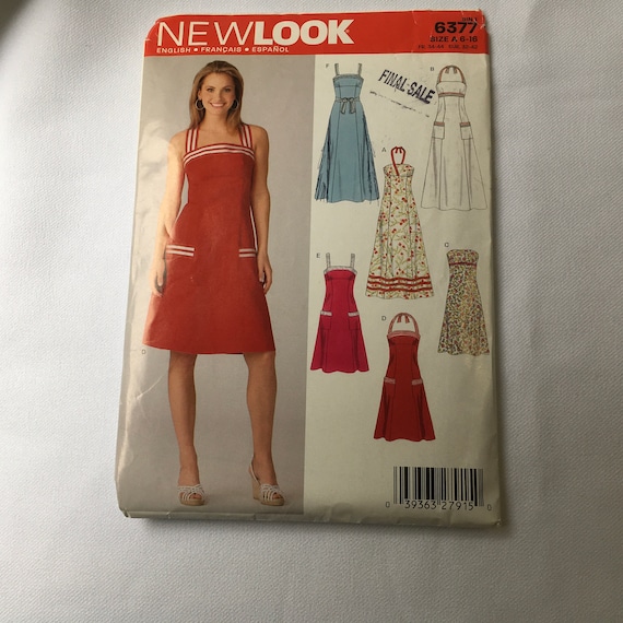 New Look Sewing Pattern 6377 Dress Strap Dress With Pockets Sleeveless Bodice Size 6 8 10 12 Etsy