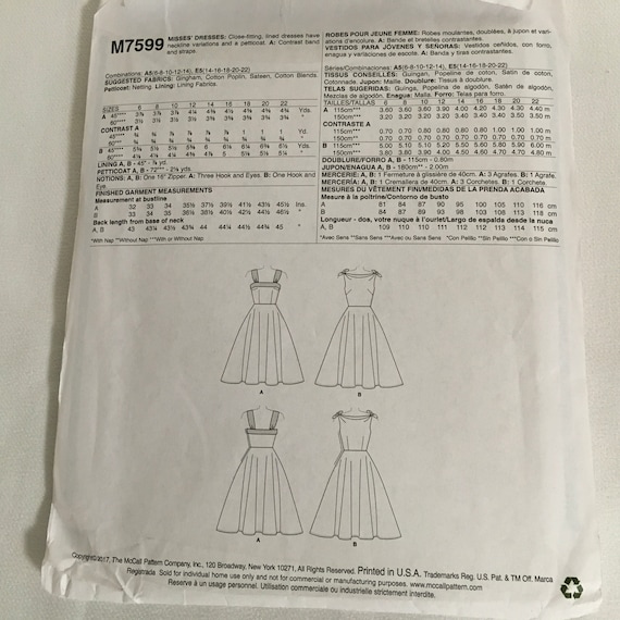 Mccalls M7599 Sewing Pattern Archive Collection 1953 Close Fitting  