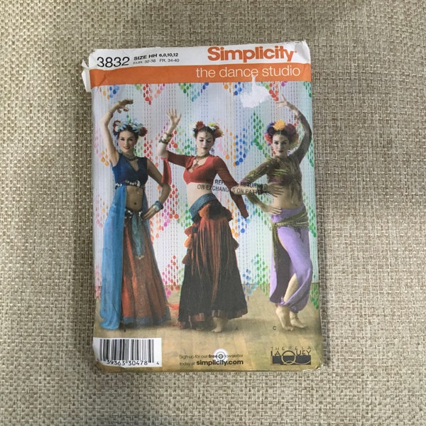 Simplicity The Dance Studio 3832  Sewing Pattern Misses Costume Ghawazee Coat Belly Dancer Belt Bollywood Gypsy Middle East Size 6 8 10 12