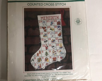Sunset Counted Cross Stitch Kit 18314 Christmas Countdown Stocking Attach Tie Small Candies