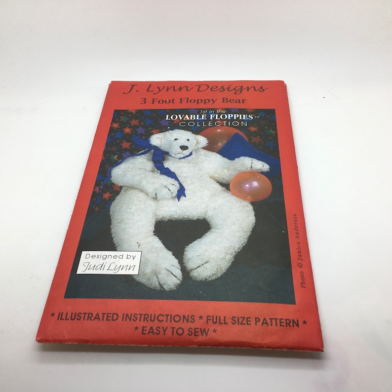 J Lynn Designs 3 Foot Floppy Bear Teddy Bear Lovable Floppies Collection Sewing Pattern 36 Inch Stuffed Animal Stuffed Toy FB28 32327