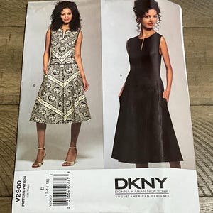 Vogue V2900 2900 Sewing Pattern  Donna Karan Misses Petite Dress Cocktail Summer Party Split Neck Bodice Angled  Seams  Size 12 14 16