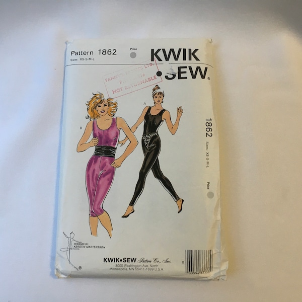 Kwik Sew 1862 Sewing Pattern Misses Unitard Trunks Tube Two Lengths Unitard V Neck Back  Size XS S M L 80s & 80s Fitness Fashion