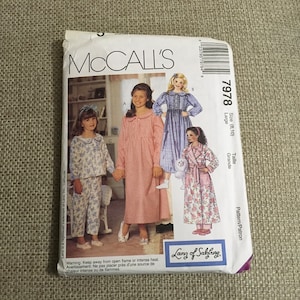 McCall’s Sewing Pattern 7978 Lanz Of Salzburg Children Girls Nightgown Empire Waist Top Pull-On Pants Robe Pjs  Modest Decent Size 8 10