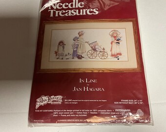 Needle Treasures 00565 In Line Stitchery Crewel Embroidery Kit  Stamped In Line Children Doll Carriage Buggy By Jan Hagara Made In USA